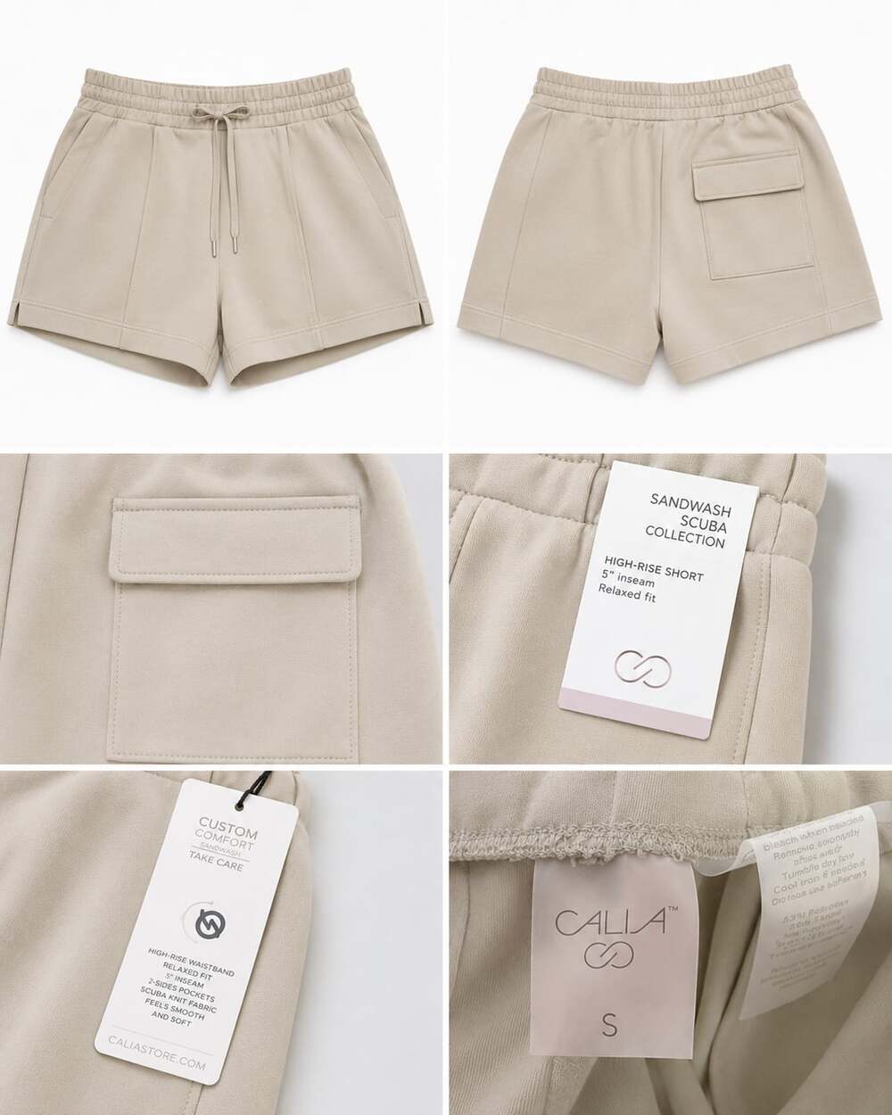 CALIA Sandwash Scuba Collection High-Rise 5" Inseam Relaxed Fit Shorts